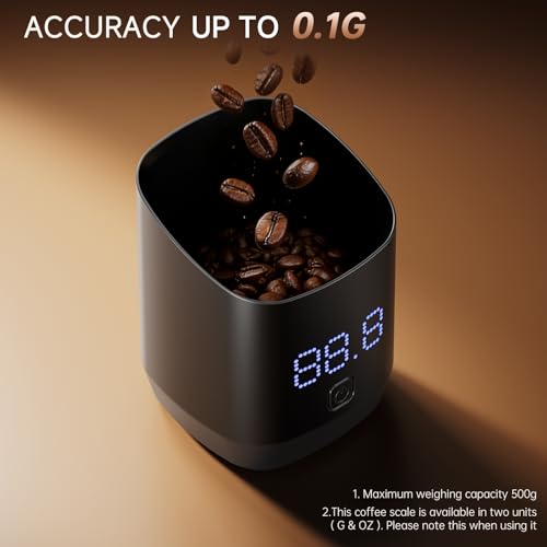 Digital Coffee Scale, 0.1g High Precision Electronic Kitchen Scale with LED Display, Rechargeable Touch-Sensitive Button Espresso Scale for Coffee Lovers Black