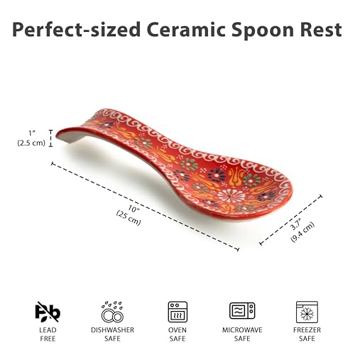 2 pcs Handmade Ceramic Spoon Rest for Kitchen Counter and Stove Top – Large Cooking Utensil Rest, Decorative Spoon Holder for Countertop (Orange-NavyBlue) Orange-NavyBlue