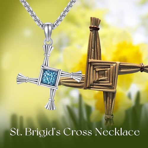 URONE Saint Brigid Cross 925 Sterling Silver Turquoise St Brigid Cross Pendant Religious Amulet Pagan Jewellery Gifts for Women Men