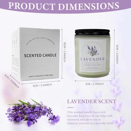 Lavender Amber Scented Candles with Crystals Inside, 9oz Soy Candles for Home Decor, Birthday Spiritual Gift Mothers Day Candle for Women Mom Lavender Amber