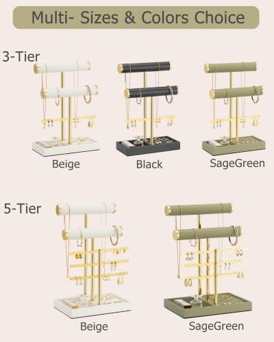 Lolalet 3 Tier Jewelry Stand Holder, Bracelet Necklace Display -Beige Beige 3-Tier (8.27" W × 3.94"D × 12.4" H)