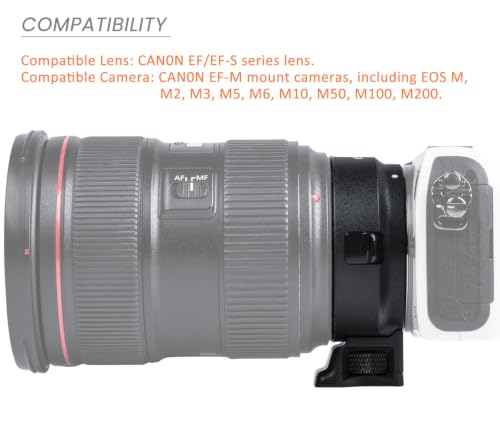 EF-EOS M Lens Adapter Auto-Focus Lens Converter Ring Compatible for Canon EF/EF-S Lenses and Canon EOS-M (EF-M Mount) Cameras EOS M M2 M3 M5 M6 M10 M50 M100 EF-EOS M