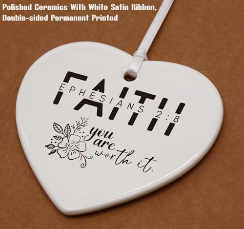 Heart Shaped White Ceramic Ornament-Christian Scripture Bible Verse Decor-Inspirational Faith Gift for Women Her-Affirmation Quote You are Worth It-Ceramic Ornament Religious Home Keepsake 238-faith You Worth it