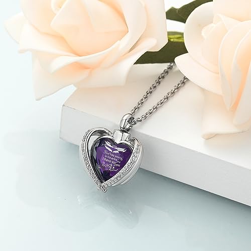 shajwo Cremation Heart Urn Necklace Ashes Jewelry for Women Men Keepsake Pendant Memorial Locket Ash Holder Wing-G Purple