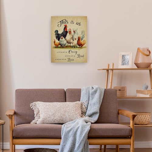 Pugwak Inspirational Chicken Farmhouse Wall Art Canvas Prints - Rustic Rooster Wall Decor Framed Canvas Spiritual Sayings Wall Art Painting Artwork for Home Living Room Kitchen Decor 11×14 Inch