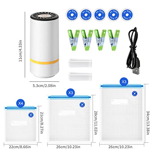 Electric Food Vacuum Sealer with Reusable Vacuum Food Storage Bags for Sous Vide Cooker -10 PCS Reusable Vacuum Sealer Bags, 4 Clips & 2 Sealing Clips, Rechargeable Vacuum Sealer Set
