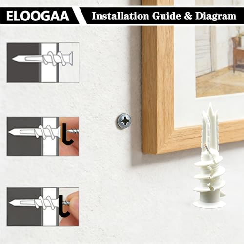 200Pcs Drywall Anchors and Screws Kit, 100Pcs Self-Drilling Plastic Wall Anchors with 100Pcs #8 Phillips Screws & PH2 Bit, Heavy Duty Anchors for Hanging Pictures, Shelves, Home Mounting 1.38 Inch