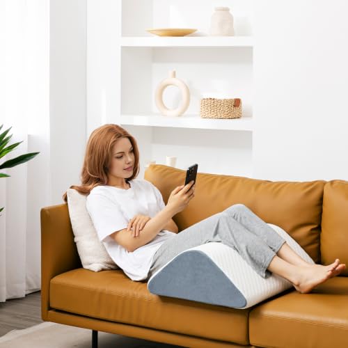 Knee Wedge Pillow for Post-Surgery Recovery-Leg Elevation Support for Sleep Position, Alleviating Lower Back & Hip Pain Enhancing Circulation in Ankles Legs Triangle Pillow with Removable Cover White & Gray 21.6*17.8*6.9 Inch
