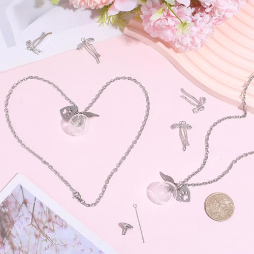 2 PCS Pet Ashes Keepsake Necklace Small Glass Pet Urn Necklace with Stainless Steel Paw & Wing Pendant & Box Silver Pets Fur Memorial Bottle Jewelry for Women Men Lost Dog Cat Sympathy Gift