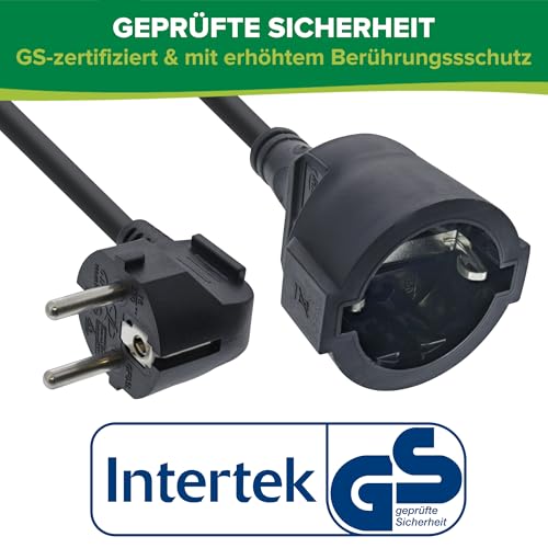 InLine Power Extension Cable 1 m for Devices with Protective Contact, Black | H05VV-F 3G1.5 mm², 16 A at 230 V, up to 3,500 W, increased touch protection, GS tested 1m