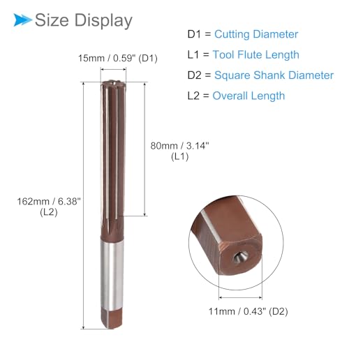Hand Reamer 15mm Cutting Diameter 6 Cutting Edge H8 Alloy Steel Straight Shank Reamer Drill Bit - (Applications: for Aluminum, Iron, Copper, Plastic, Wood)