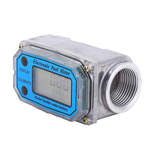 Turbine Meter Mini Digital Turbine Flow Meter Diesel Fuel Flow Meter 15-120L 1 Inch NPT (Blue)