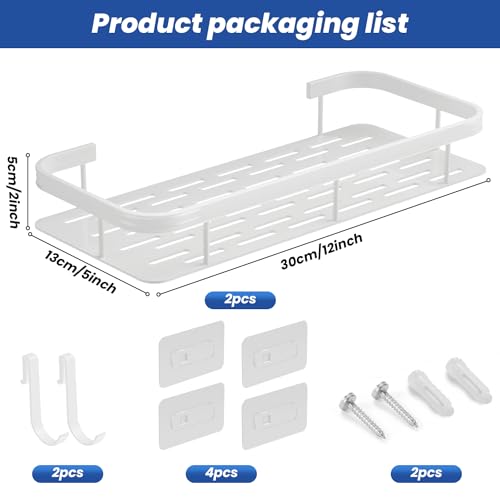 lanlord Wall Mounted Shower Caddy Shelf Organizer Rack,2 Pack No Drilling Adhesive Shower Shelves,Bathroom Shower Organizers and Storage,Save Space With Hooks,Apartment Essentials (White 2LWLT). White-2-L-WL-rectangle