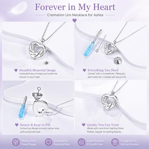 Cremation Jewelry Sterling Silver Heart Urn Necklace for Ashes