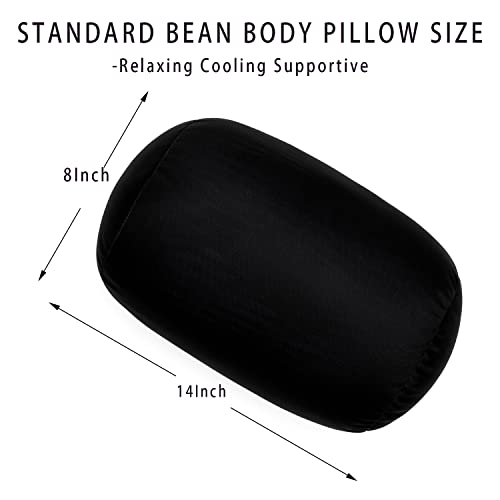 Squish Bean Bed Microbead Pillow Bolster Tube Body Pillow Smooth Cool Touch Fabric Neck & Back Support Throw Travel Pillow Fun Colors (Black) Black