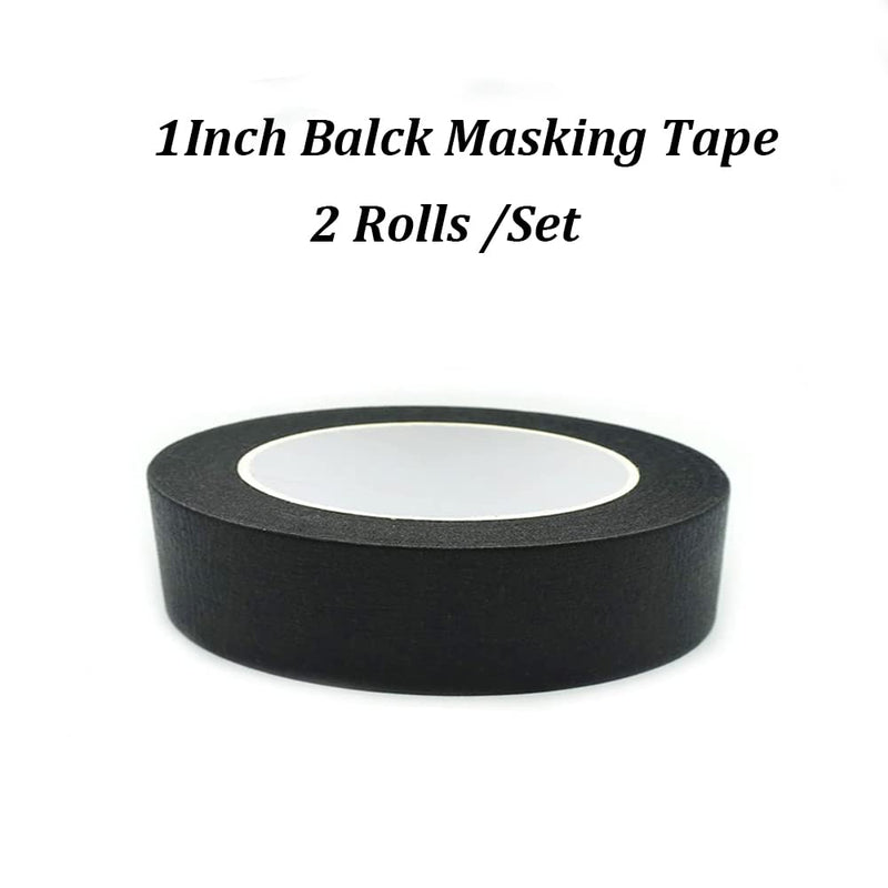 [Australia - AusPower] - Masking Tape 1 Inch, 2 Rolls Painter's Tape 1 Inch x 55 Yards, Painting Adhesive Tape for Painting, Home, Office, School Stationery, Arts, Crafts, Decoration (Black) 1Inch 2 Rolls Black 