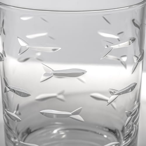 Rolf Glass School of Fish 13 oz Double Old Fashioned Whiskey Cocktail Glass | Set of 2 | Engraved Lead-free Tumbler Glasses | Made in the US 13oz Double Old Fashioned 2 Count (Pack of 1)