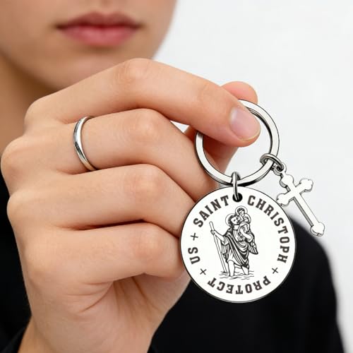 St Christopher Keyring, Spiritual Protection St Christopher for Car, Stainless Gifts for Men Women, Small New Car Gifts, for Bag, Cars Keychain, Keepsake, Safe Travels and Protection