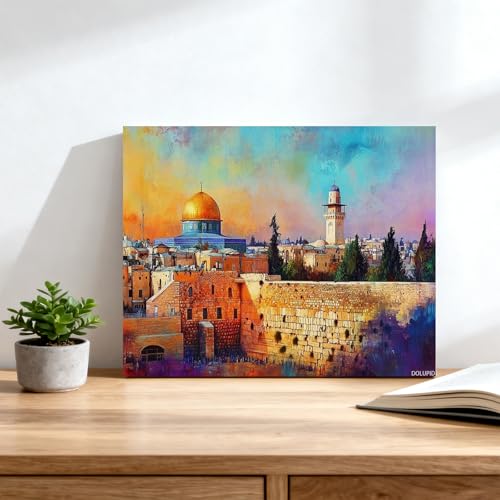 DOLUPID Jerusalem Christian Wall Art Jerusalem Painting Home Decor Jewish Israel Map Art Canvas Art Posters for Room Aesthetic And Wall Art Picture Living Room Decor with Frame 8x10inch 20x25cm