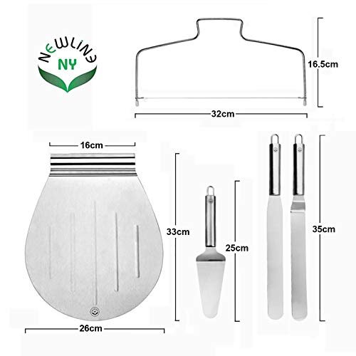 Stainless Steel Cake Customizing Decorating Serving 5pc set, Cake Server Lifter Slicer Straight & Offset Icing Frosting Spatulas 5 pcs