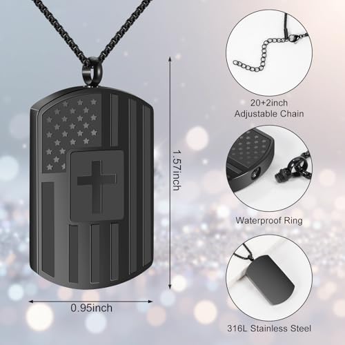 Dletay Cremation Necklace for Ashes Shield Urns Pendant Ashes Holder Stainless Steel Memorial Cremation Jewelry for Women Men Black