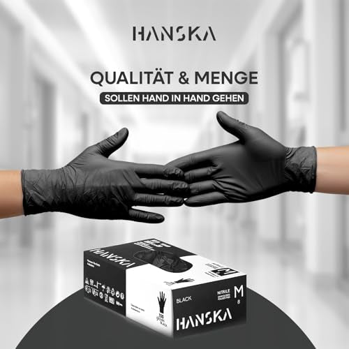 HANSKA 100 Black Nitrile Disposable Gloves - Powder Free - Disposable - Ambidextrous - Non-Sterile - Rubber Base - Suitable for Medical Areas, Food Handling (100, M) 100 cm