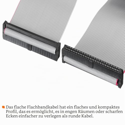 QUARKZMAN 2 Pack IDC 44 Pin Ribbon Cable 2.0mm Pitch FC to FC Male 30cm Length Grey Jumper Wire for Computer LED Display DVD