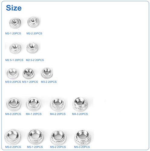 Thincol 300-piece metric self-clinching rivet nut set in M2–M5 sizes for thin metal plates
