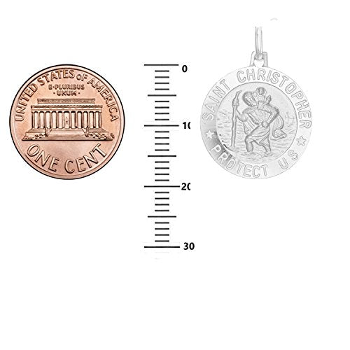 Ritastephens Italian Sterling Silver Round Saint St Christopher Medal Charm Pendant Necklace, 19mm, 16"