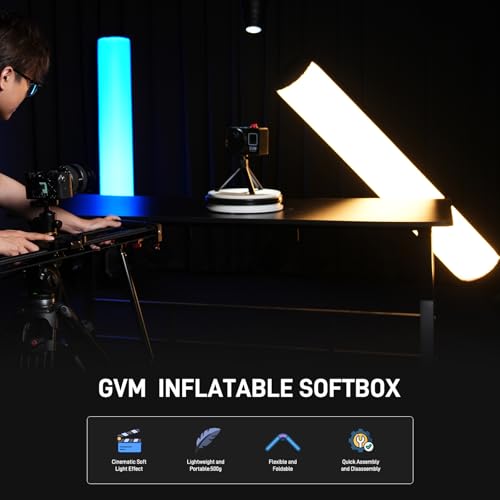 GVM 43.3" Inflatable Softbox, Foldable Air Tube Soft Box with Air Pump, Compatibility for GVM SD300C/500B/650B and Other Bowens Mount Light, Air Softbox for Studio Portraits, Video Recording 1