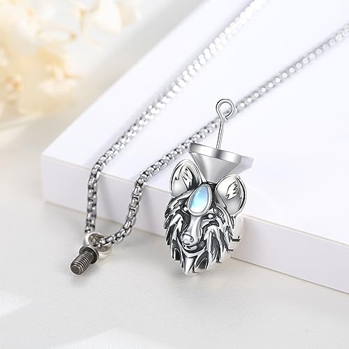 CUOKA MIRACLE Urn Necklace Ashes Sterling Silver Skull Urn Necklace Personalized Cremation Memorial Skull Ash Keepsake Pendant Cremation Jewelry C-Wolf 03