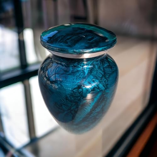 Beautiful Ocean Blue Urns for Human Ashes Adult Female, Burial, Decorative, Funeral, Cremation for Women, Men and Pets - 1 Medium (Blue) 1 Medium Urn