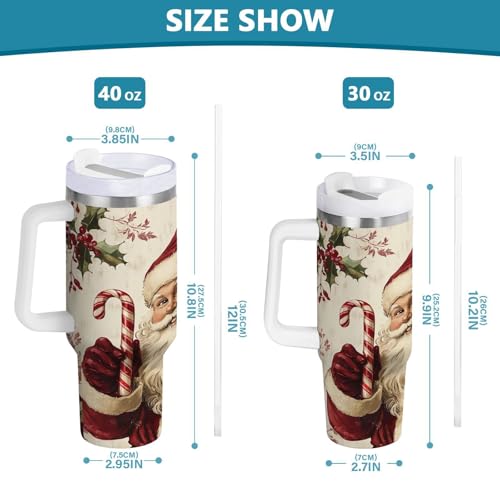 YETTASBIN Christmas Santa Claus 40 oz Tumbler with Handle, Stainless Steel Vacuum Insulated Sports Water Bottle, Leak-proof Travel Coffee Mug Cup with Lid and Straw for Water, Iced Tea or Coffee 40 Ounces