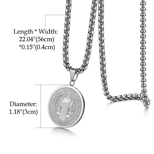 JewelryWe Mens Necklace,Saint Benedict Medal Pendant Celtic Cross Christian Jewelry Stainless Steel Necklace Silver