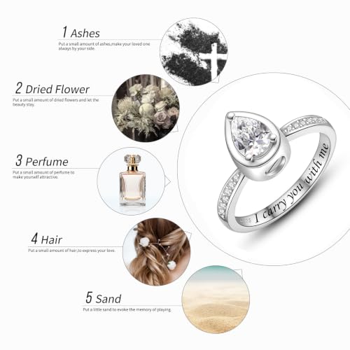 BEILIN Teardrop Urn Ring 925 Sterling Silver Cremation Urn Rings for Women 8