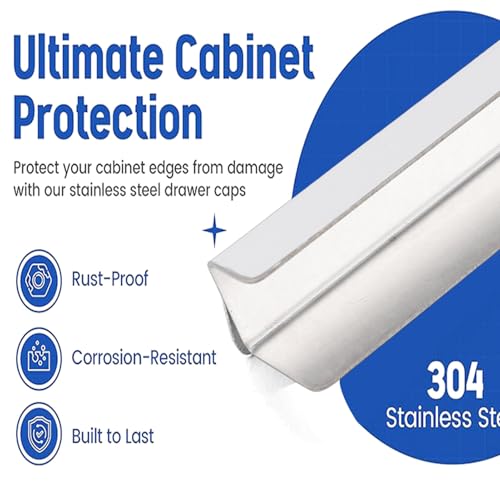 2pcs Cabinet Protectors for Kitchen Cabinets, 304 Stainless Steel Cabinet Protector Edge Guard Slip On Edge Guard for 0.75in Thick Doors and Drawers (23inch)