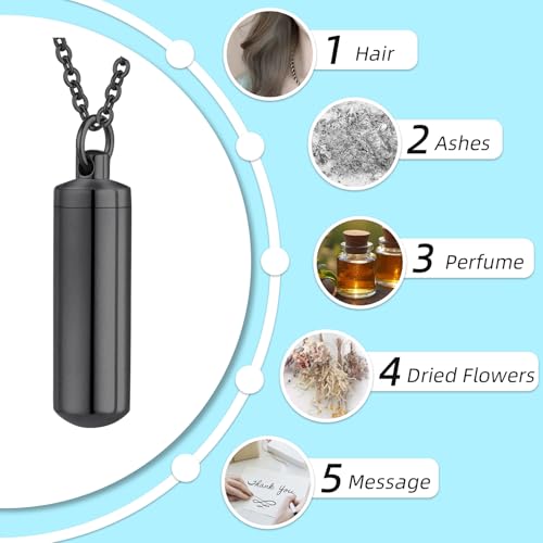Cremation Jewelry for Ashes Pendant Urn Necklace Cylinder Keepsake Ashes Memorial Jewelry Necklace with Fill Tool Urn Memorial Ash Black