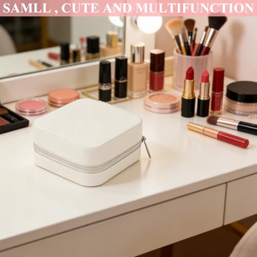 LANIAKEA 12PCS Travel Jewelry Case Box Mini Jewelry Travel Case PU Leather Small Travel Jewelry Case Organizer Storage for Women (White)