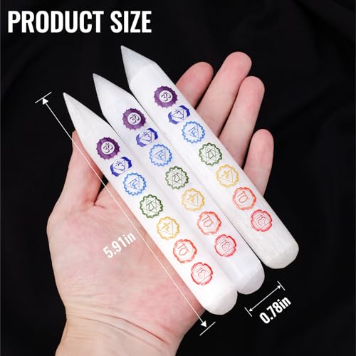 Runyangshi 1Pcs Chakra Selenite Stick 6", Engraved with 7 Chakra Symbols for Meditation, Energy Healing, Spiritual Balanc