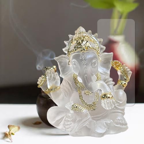 Indian God Lord Ganesha Statue,Hindu Elephant Statue Ganpati Idol Buddha Sculptures,Hindu Gift,Home Temple Mandir Meditation Yoga Room Decor 3.14"(Transparent) Transparent 3.14"