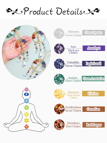 JOVIVI Chakra Crystal Tree of Life Hanging Crystals Spiritual Gifts for Women Mum Birthday,Sun Catchers for Windows Chakra Hanging Ornament Home Room Garden Decor Meditation Accessories For Women