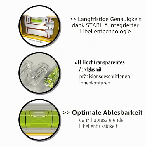 STABILA Type 80 AS-2 Spirit Level, 120 cm, Reinforced Aluminum Profile, 1 Horizontal Level, 2 Vertical Vials, Integrated Slip Stoppers, Made in Germany, Yellow 48"