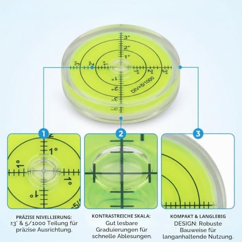 60 mm Round Precision Bullseye Spirit Level with Scale, Circular Spirit Level for Horizontal Alignment of Camera, Tripod, Scales, Gauges and Machines - Compact, Portable, Crystal Clear
