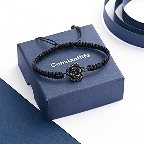 Rose Flower Ashes Bracelet Adjustable Braided Rope Cremation Jewelry Black