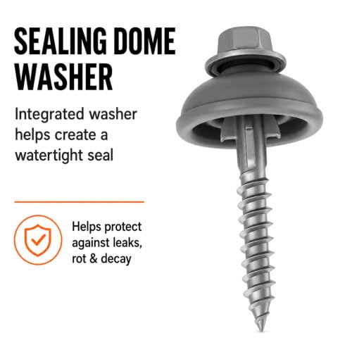 Polycarbonate tapping wood screws, 2-inch outdoor screws with expansion cutters and sealing dome washers, 50 pack