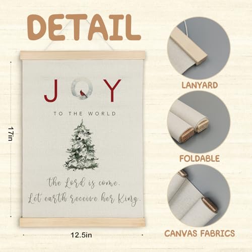 SereneHanctuary Joy Christmas Tree Wall Art, Christian Christmas Wall Decor, Winter Red Cardinal Bible Verse Religious Xmas Poster Hanger Frame for Church Home Bedroom Living Room Decor, 12x16 Inches Joy to the World Christmas
