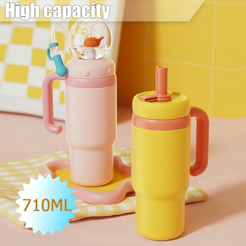 24oz Whale Fountain Tumbler Water Bottle | Leakproof Sippy Cups for Adults and Kids | Stainless Steel Insulated Cup with Weighted Straw & 2 Lids Yellow