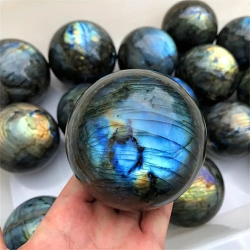 Natural Labradorite Crystal Sphere 5-6cm (1.97-2.36 Inch) Polished Flash Stone Ball Healing Crystal Orb for Meditation Reiki Chakra Energy Healing Home Decor Collectible Gift