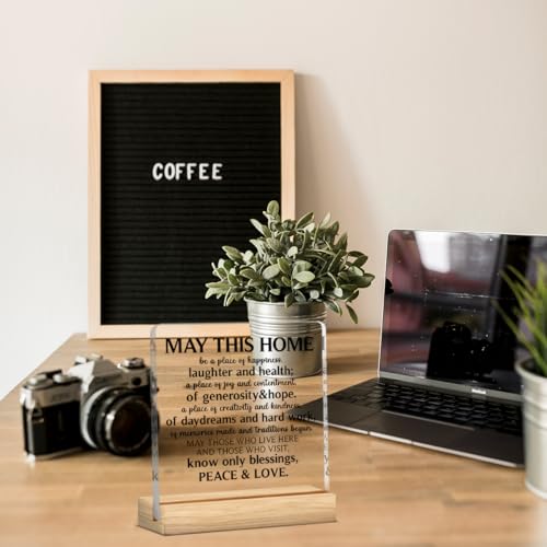 House Warming Gifts New Apartment Housewarming Gifts for Women and Men Religious House Warming Gift May This Home Acrylic Desk Sign with Wood Stand for Table Tabletop Bedroom Office 4 X 4 Inch