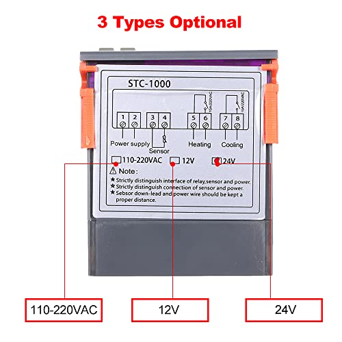 Kavolet STC-1000 Digital Temperature Controller, Thermostat 24 V with Probe Heating, Cooling, Celsius Thermostat with Sensor
